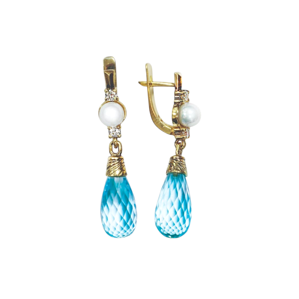 Серьги с жемчугом, бриллиантами и топазами