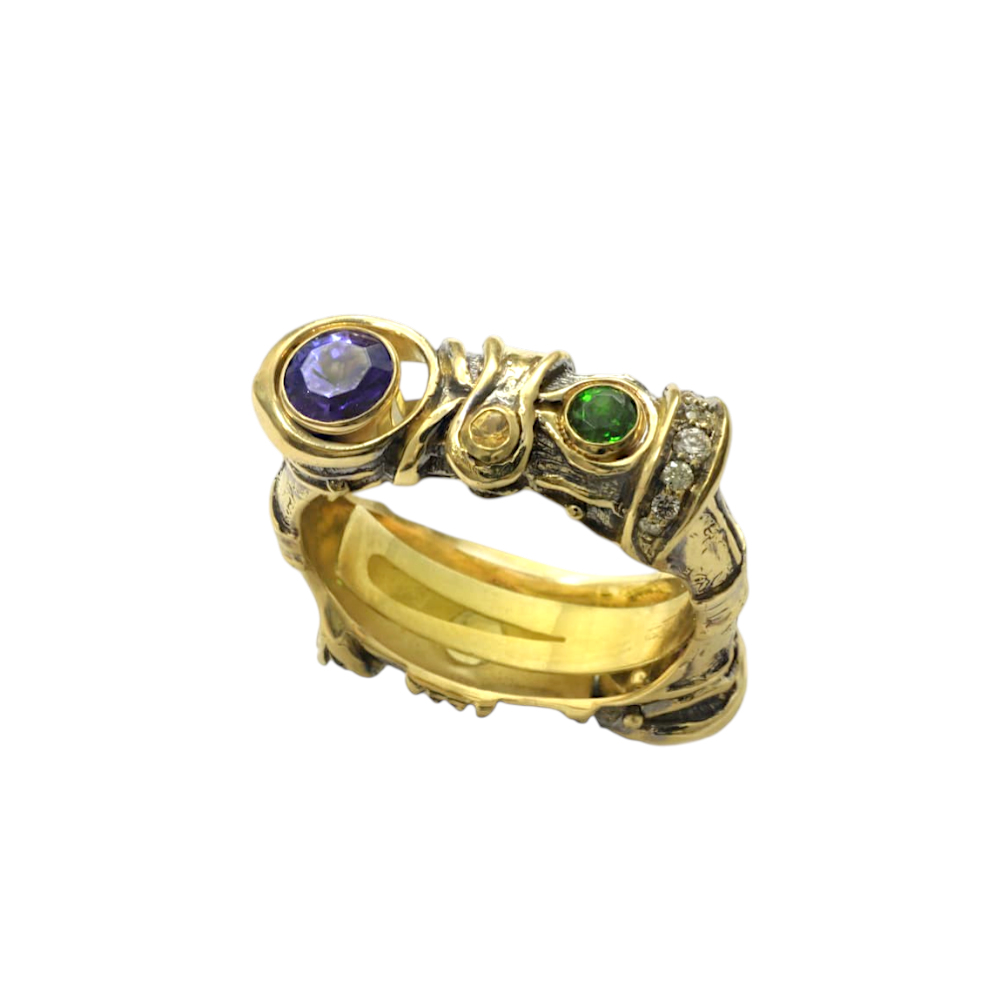 Кольцо с родолитом и танзанитом