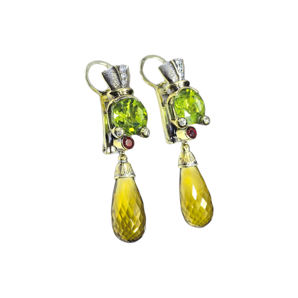 Серьги с хризолитами и цитринами