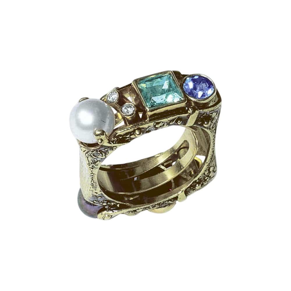 Кольцо с жемчужинами и аквамарином