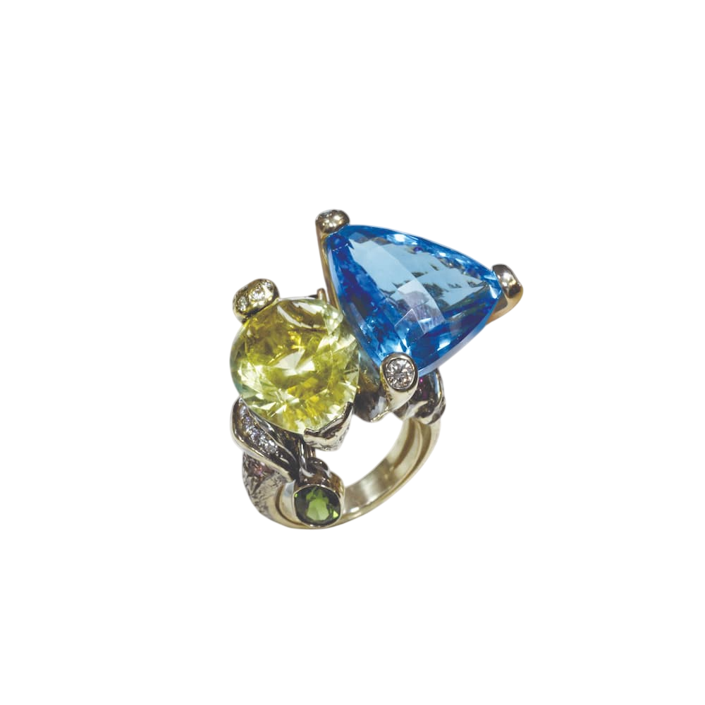 Кольцо с топазом "Swiss sky" и цитрином