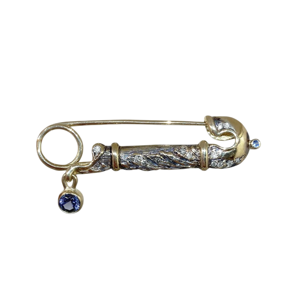 Брошь с сапфиром и шпинелью