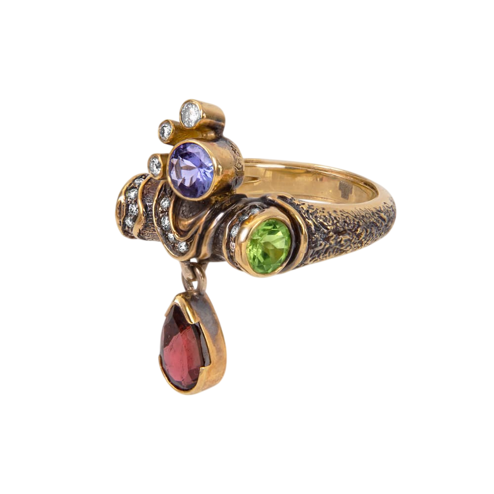 Кольцо с турмалином и танзанитом