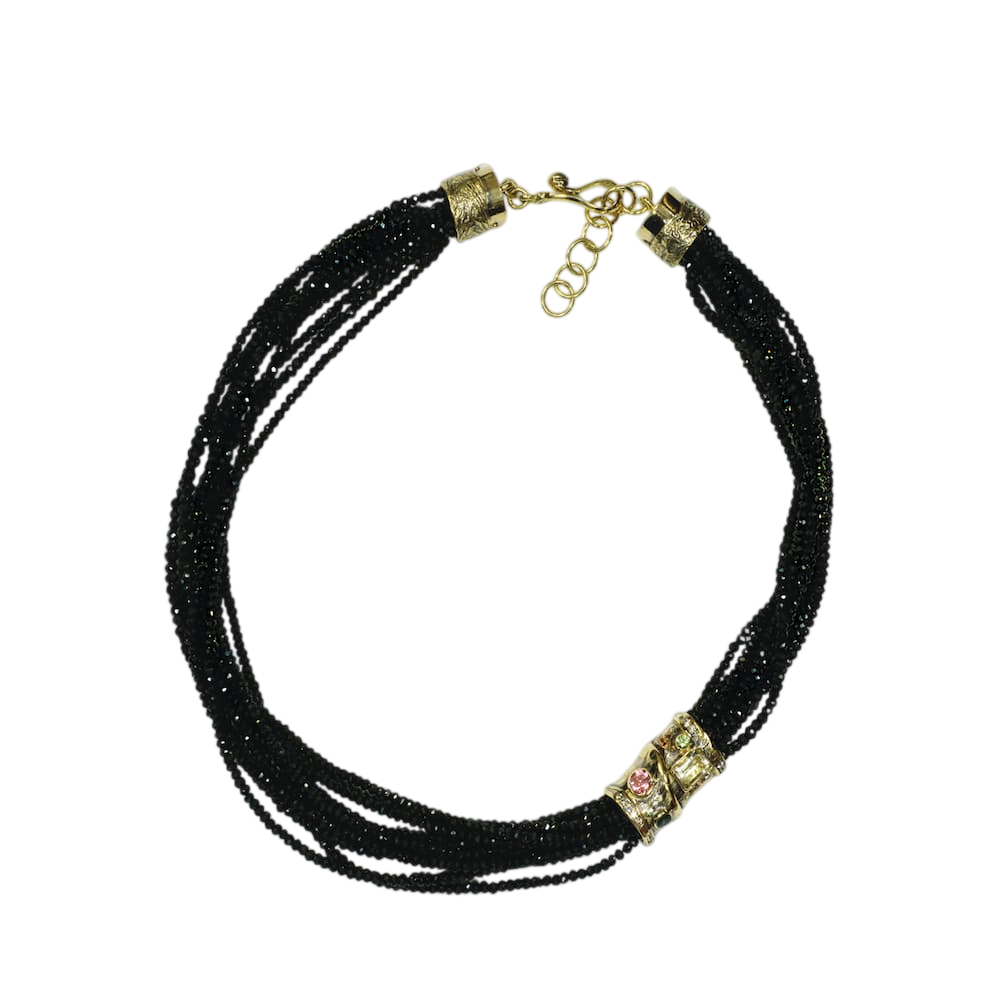 Колье с бриллиантами, изумрудом и шпинелью