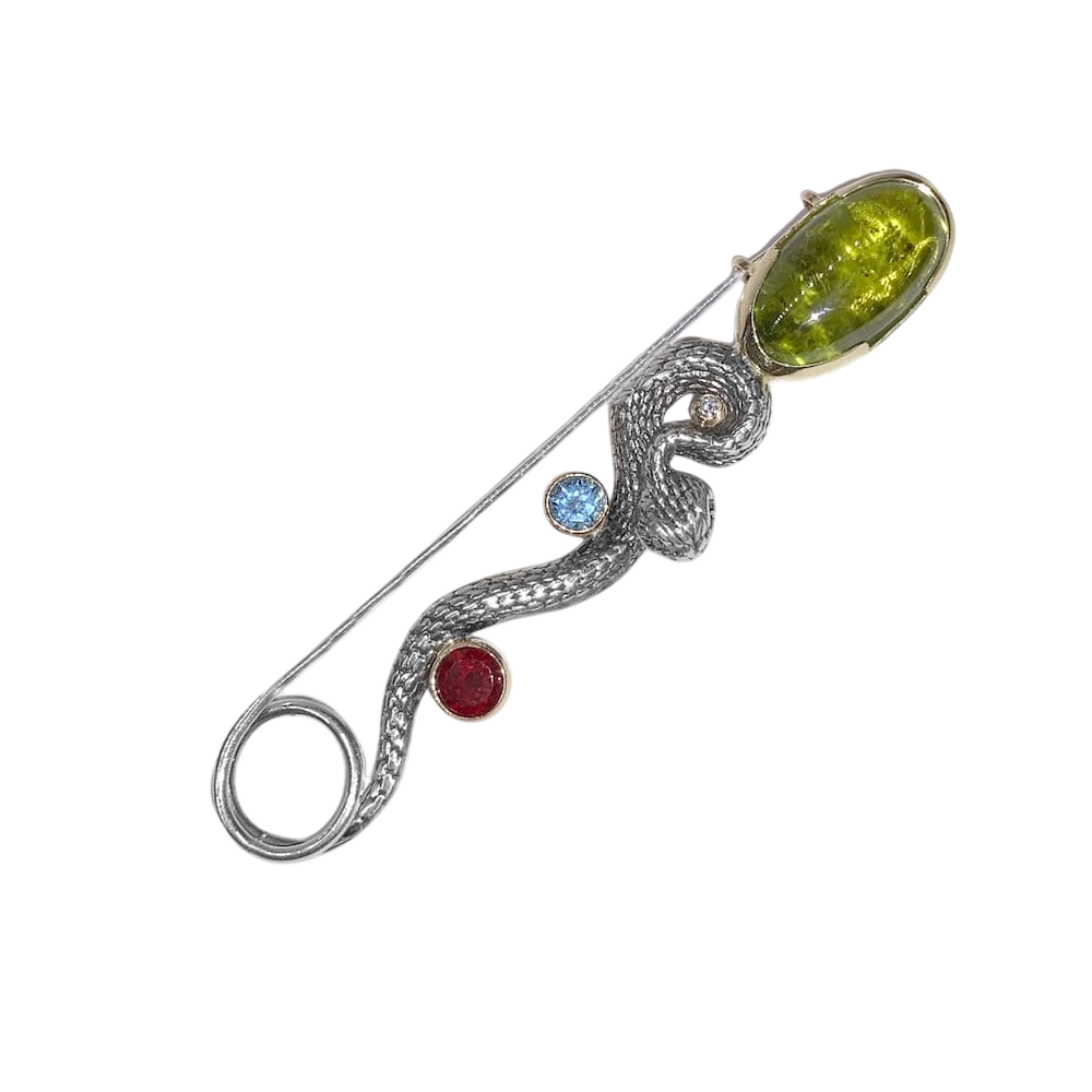 Брошь - булавка с хризолитом