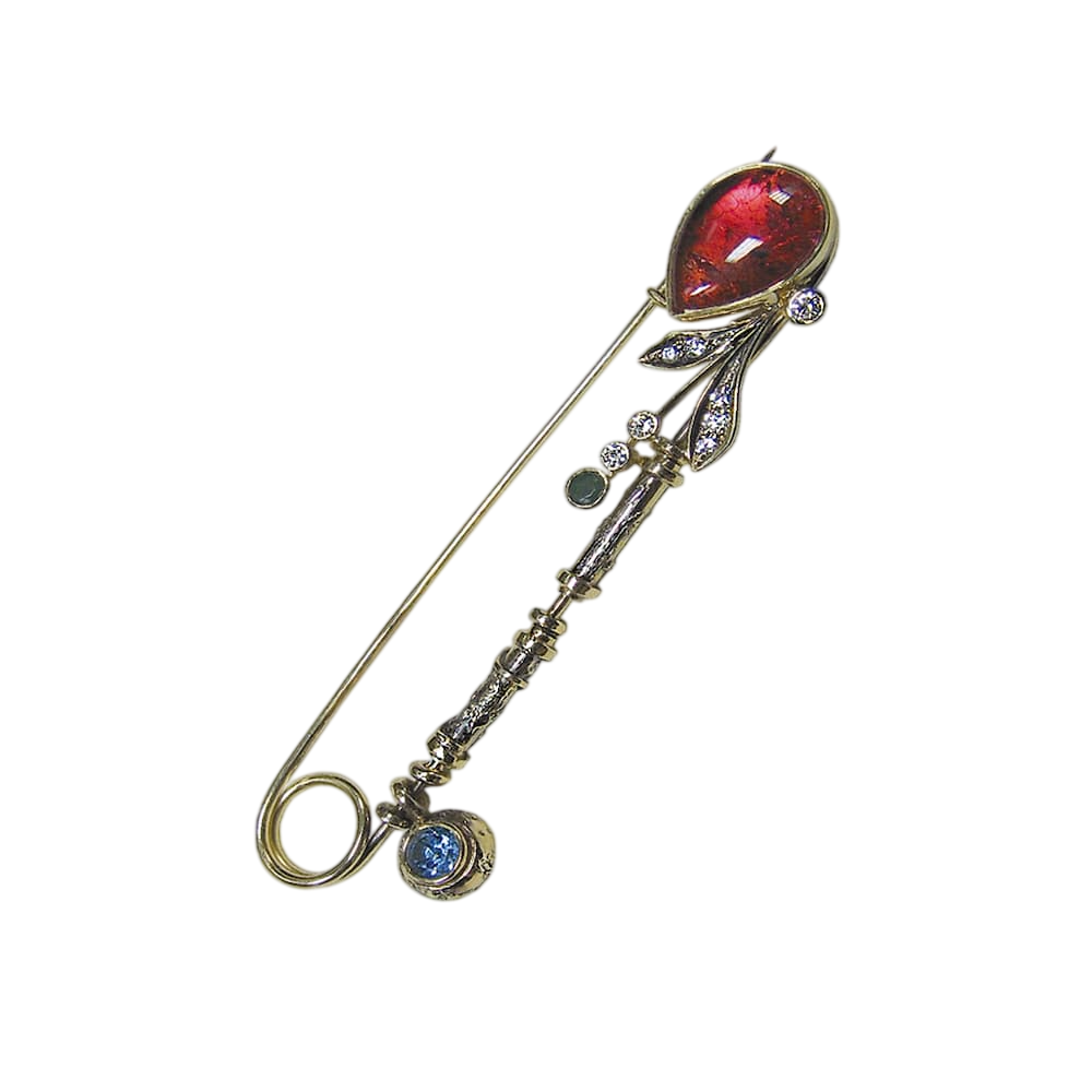 Брошь - булавка с рубеллитом