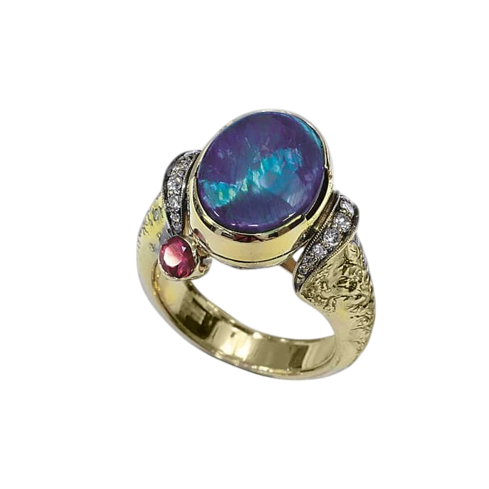 Кольцо с черным опалом