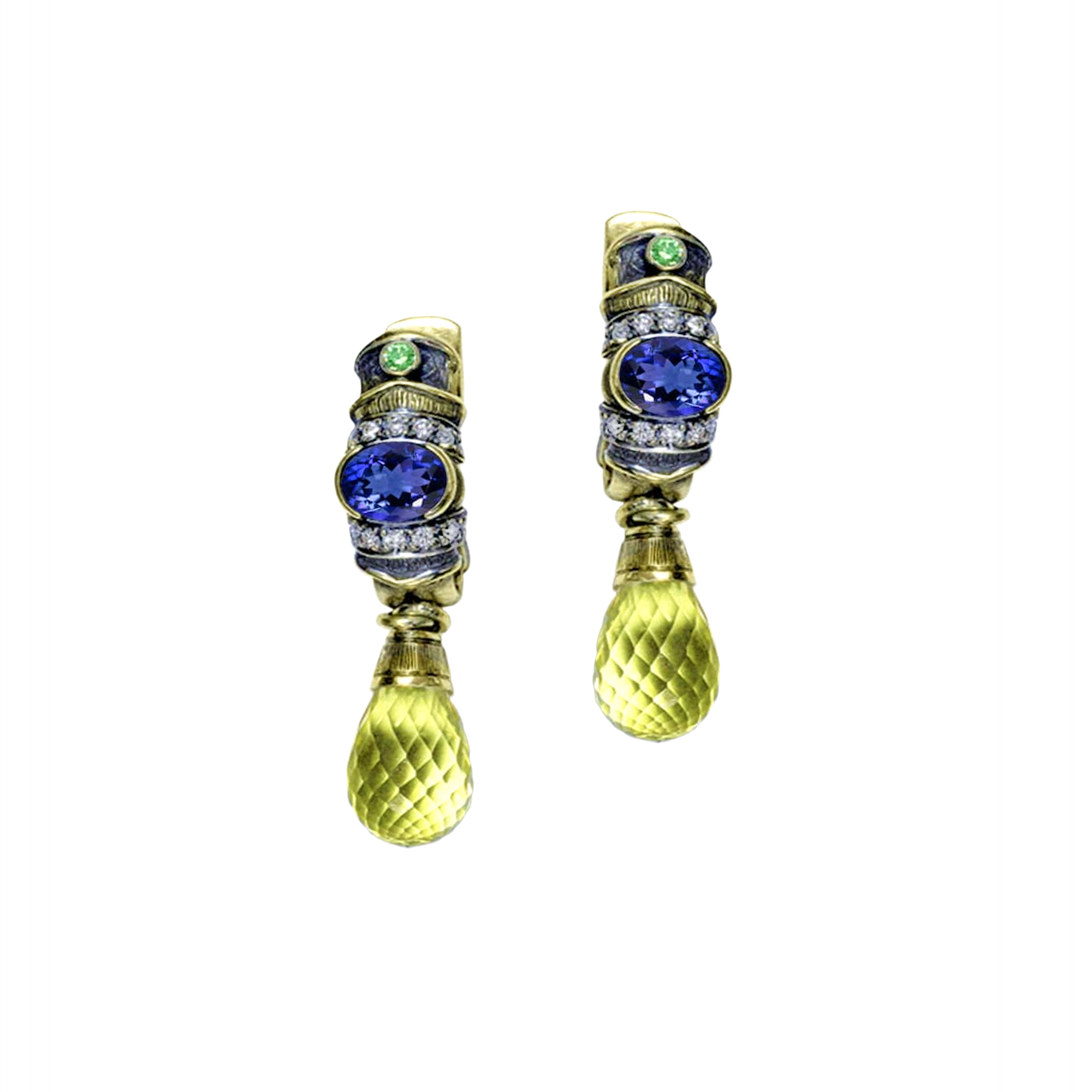 Серьги с сапфирами и цитринами