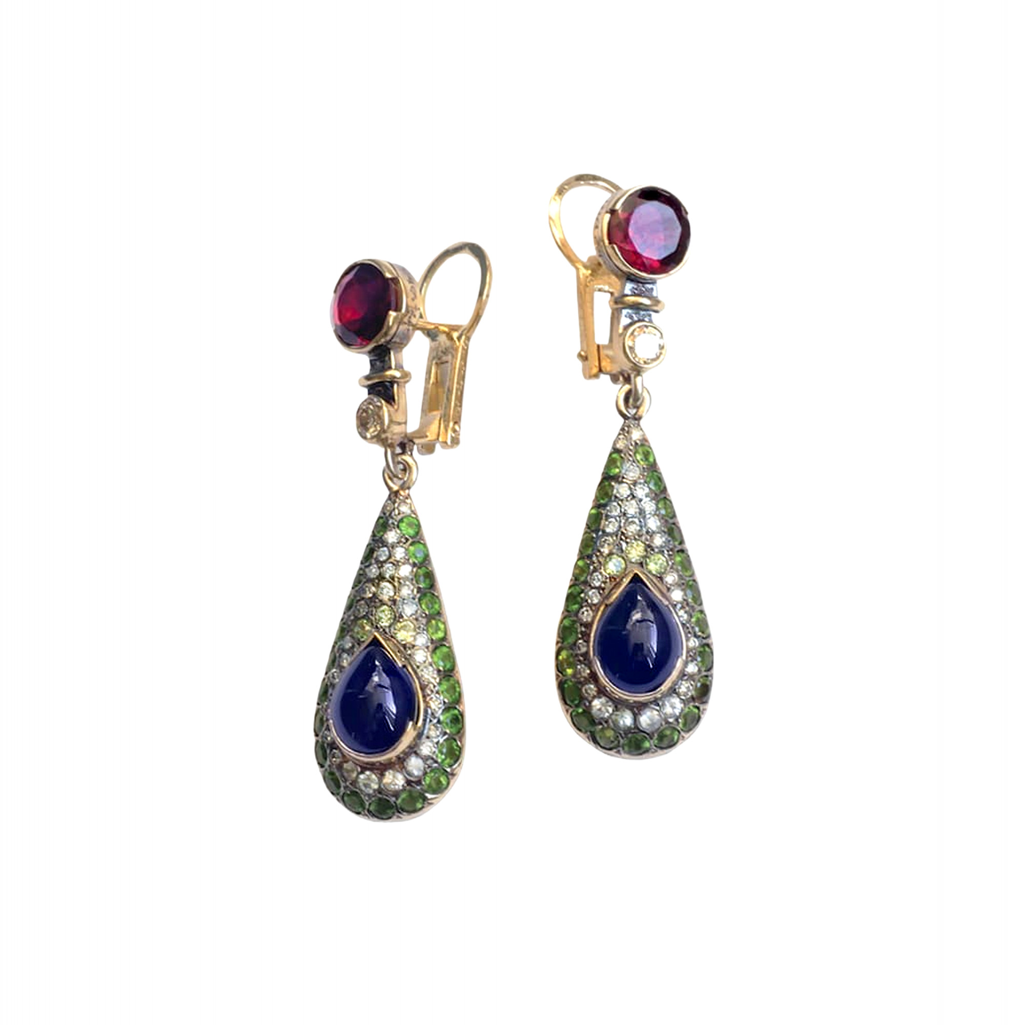 Серьги с сапфирами и рубеллитами