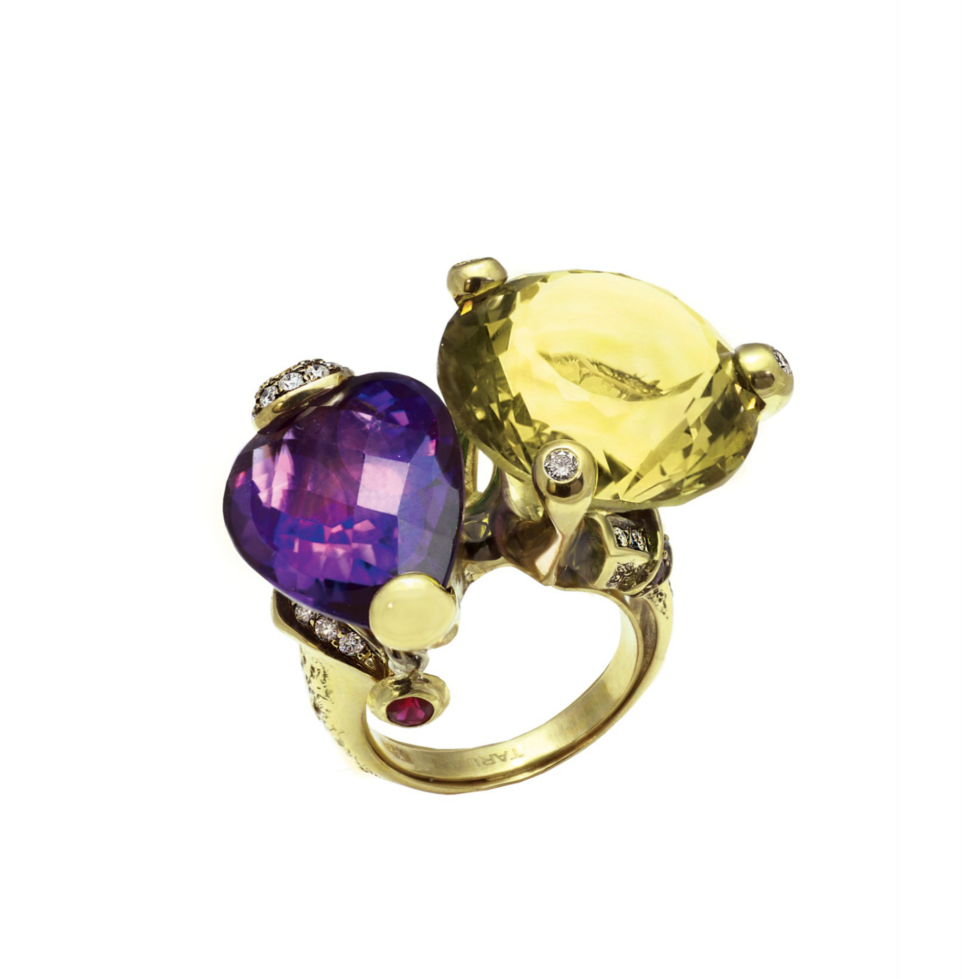 Кольцо с цитрином и аметистом