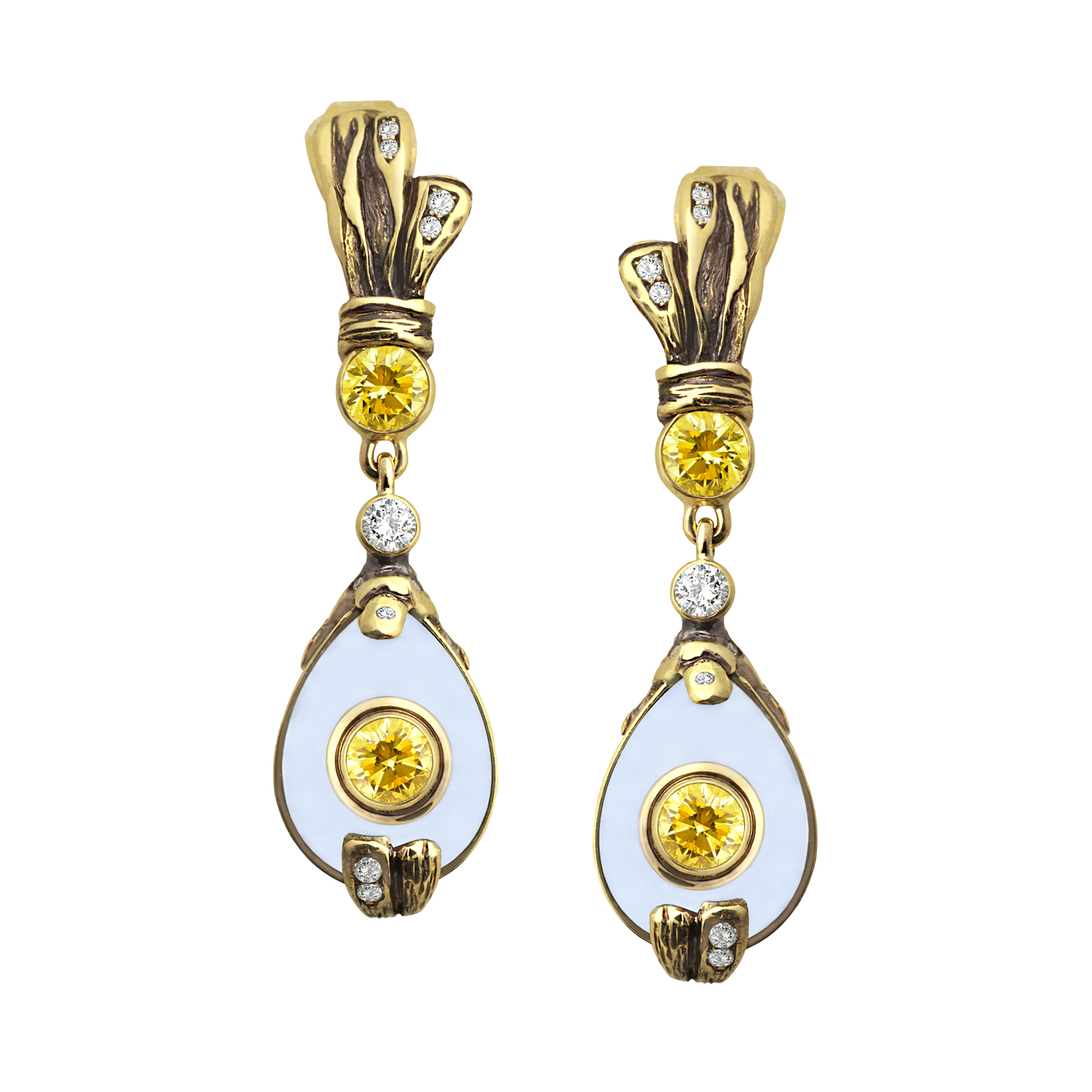 Серьги с опалами и желтыми сапфирами