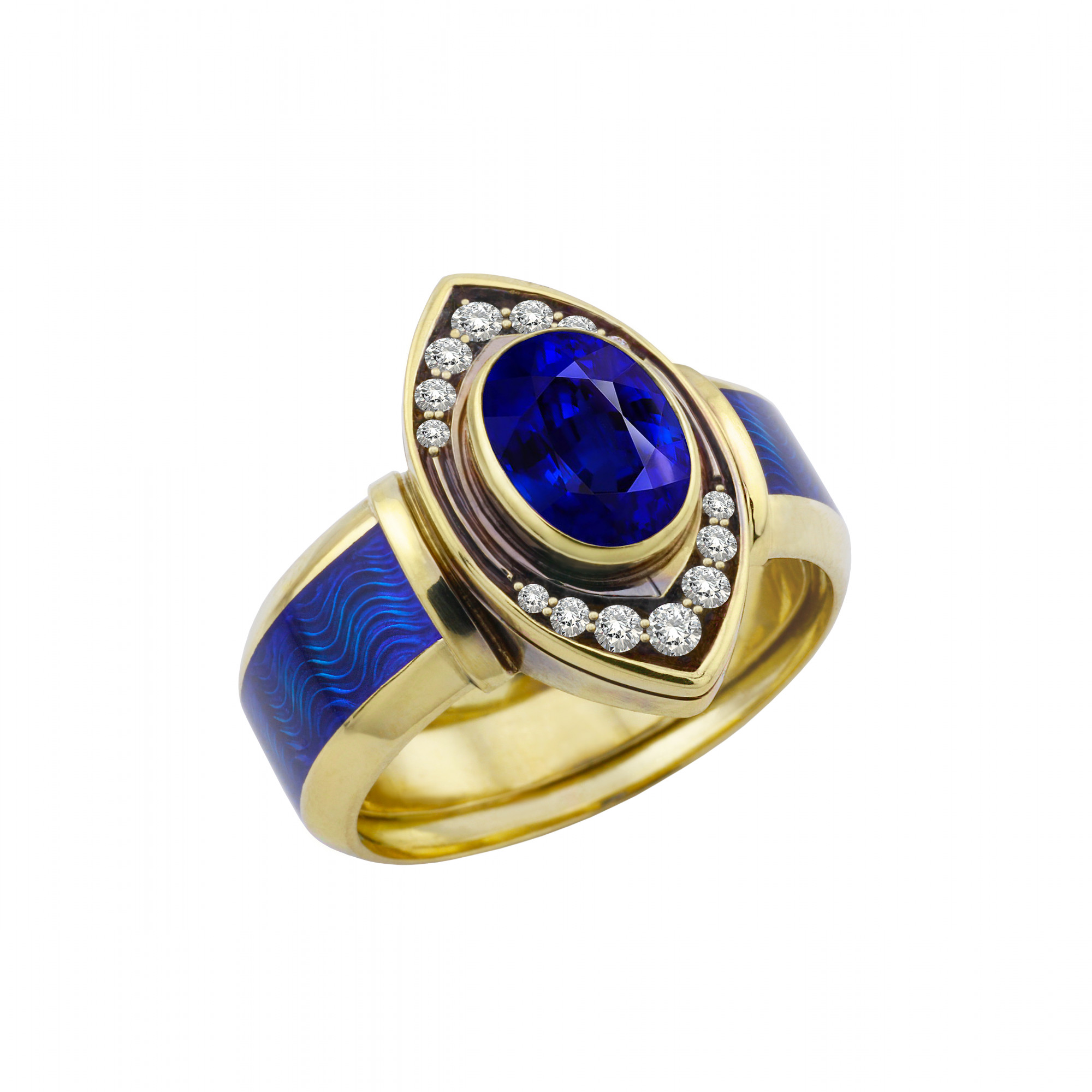 Кольцо с сапфиром и эмалью