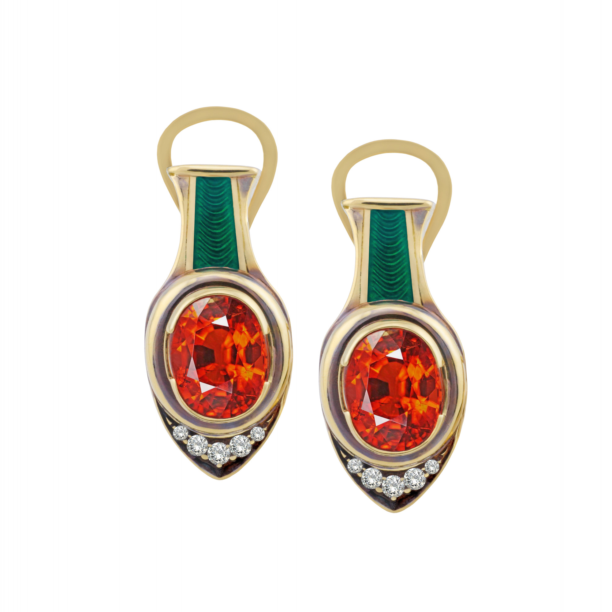 Серьги со спессартинами и эмалью