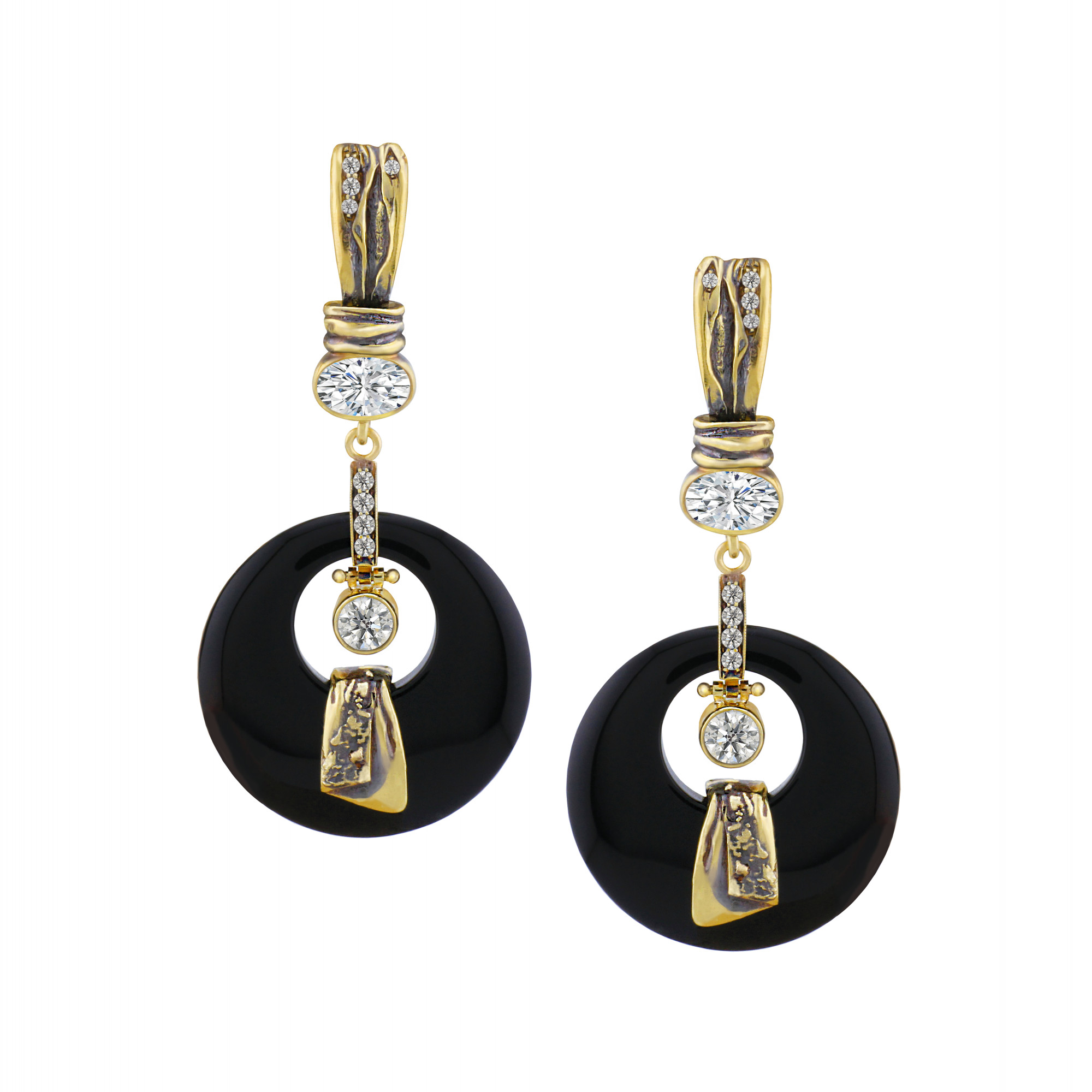 Серьги с бриллиантами и черным агатом