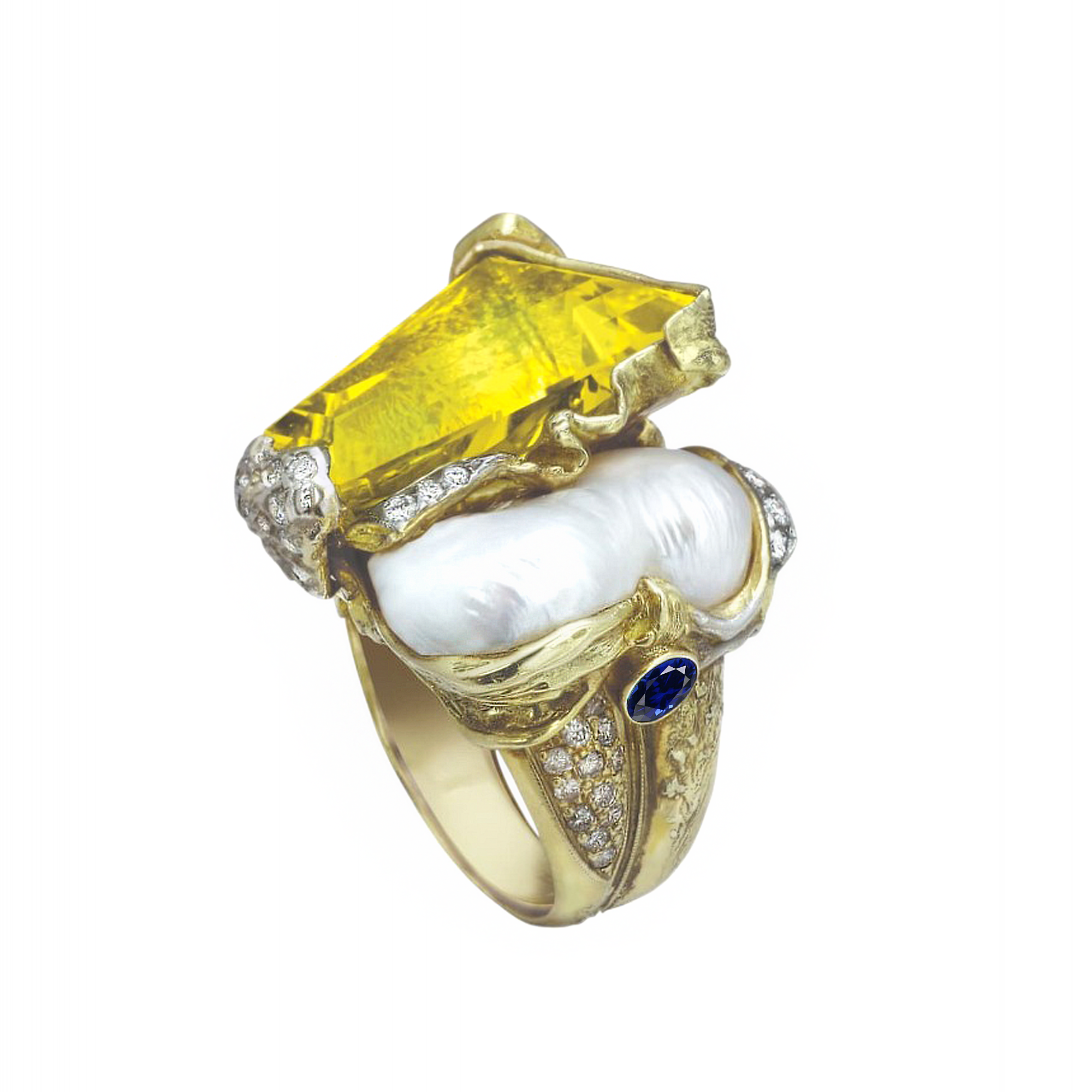 Кольцо с бериллом и жемчугом